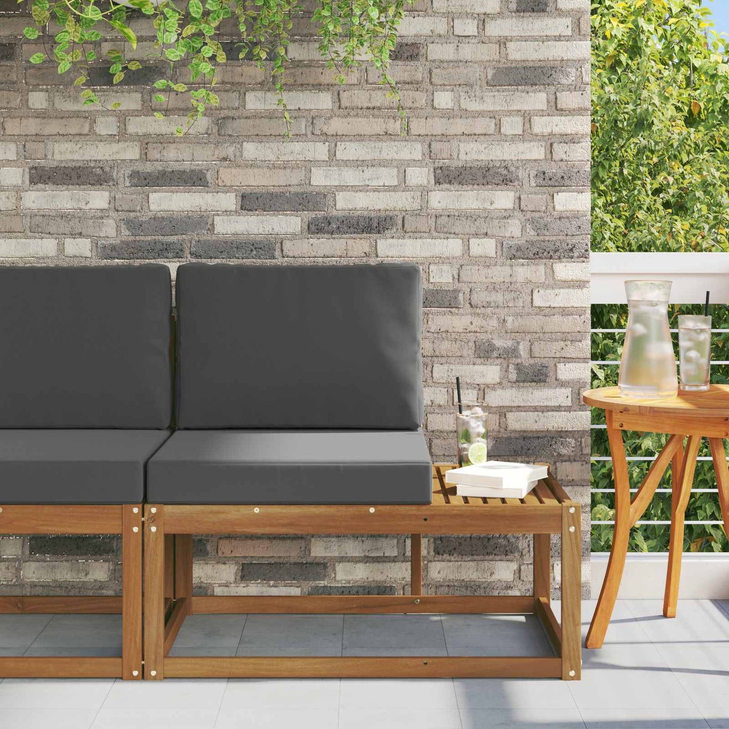 Outdoor End Sofa mit Kissen Natur und Anthrazit 91 x 63 x 73 cm