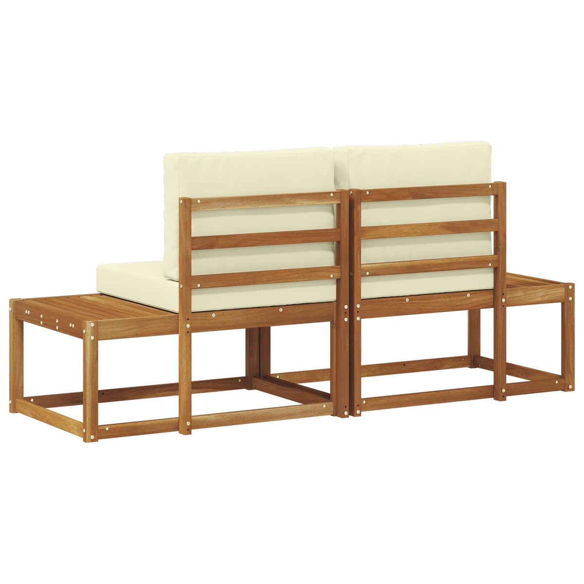 Outdoor End Sofa 2 Stück Natur und Creme Massivholz Akazie