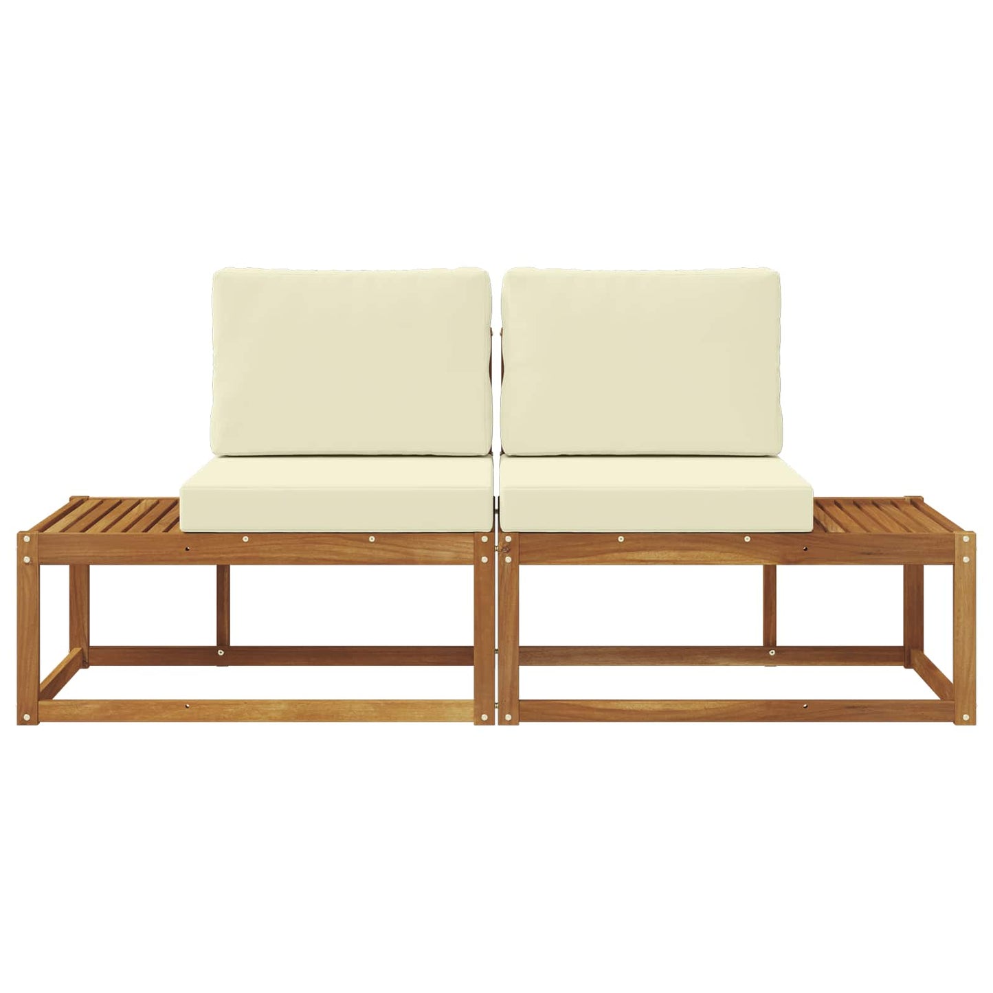 Outdoor End Sofa 2 Stück Natur und Creme Massivholz Akazie