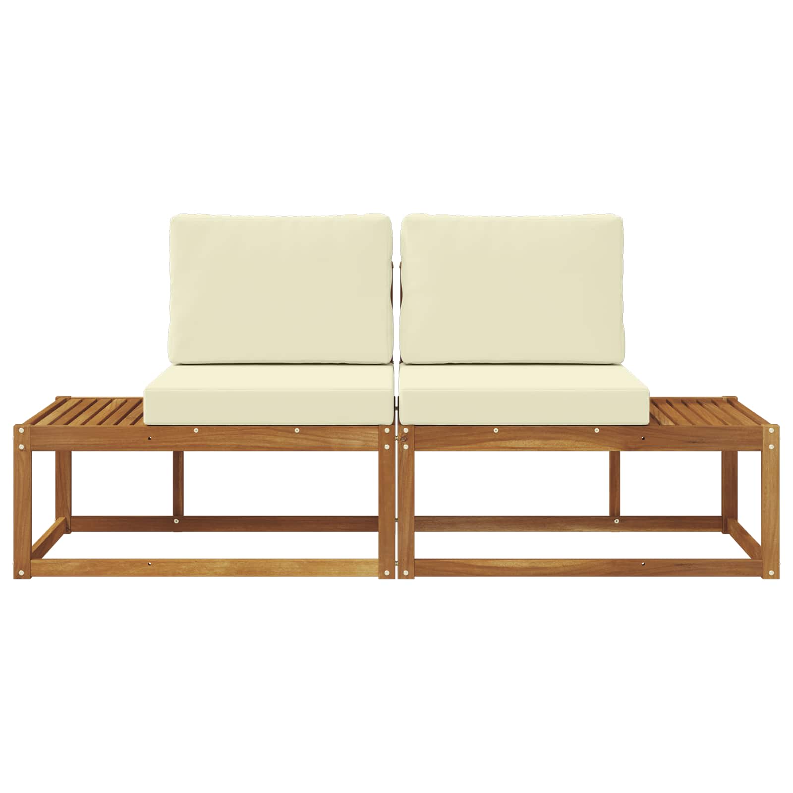 Outdoor End Sofa 2 Stück Natur und Creme Massivholz Akazie