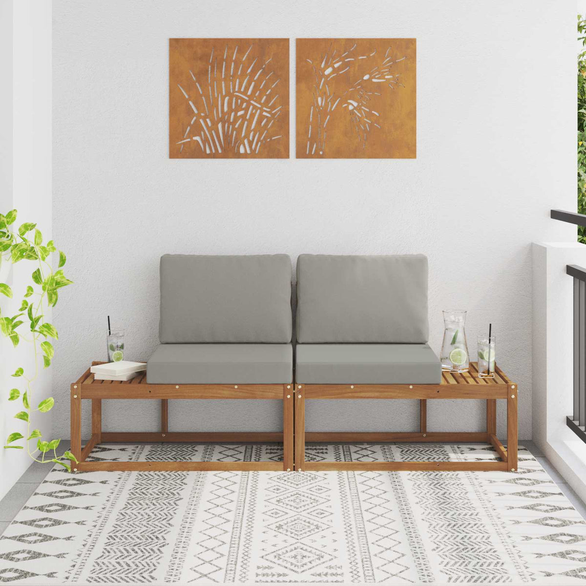 Outdoor End Sofa mit Kissen 2 Stück Natürlich und Hellgrau