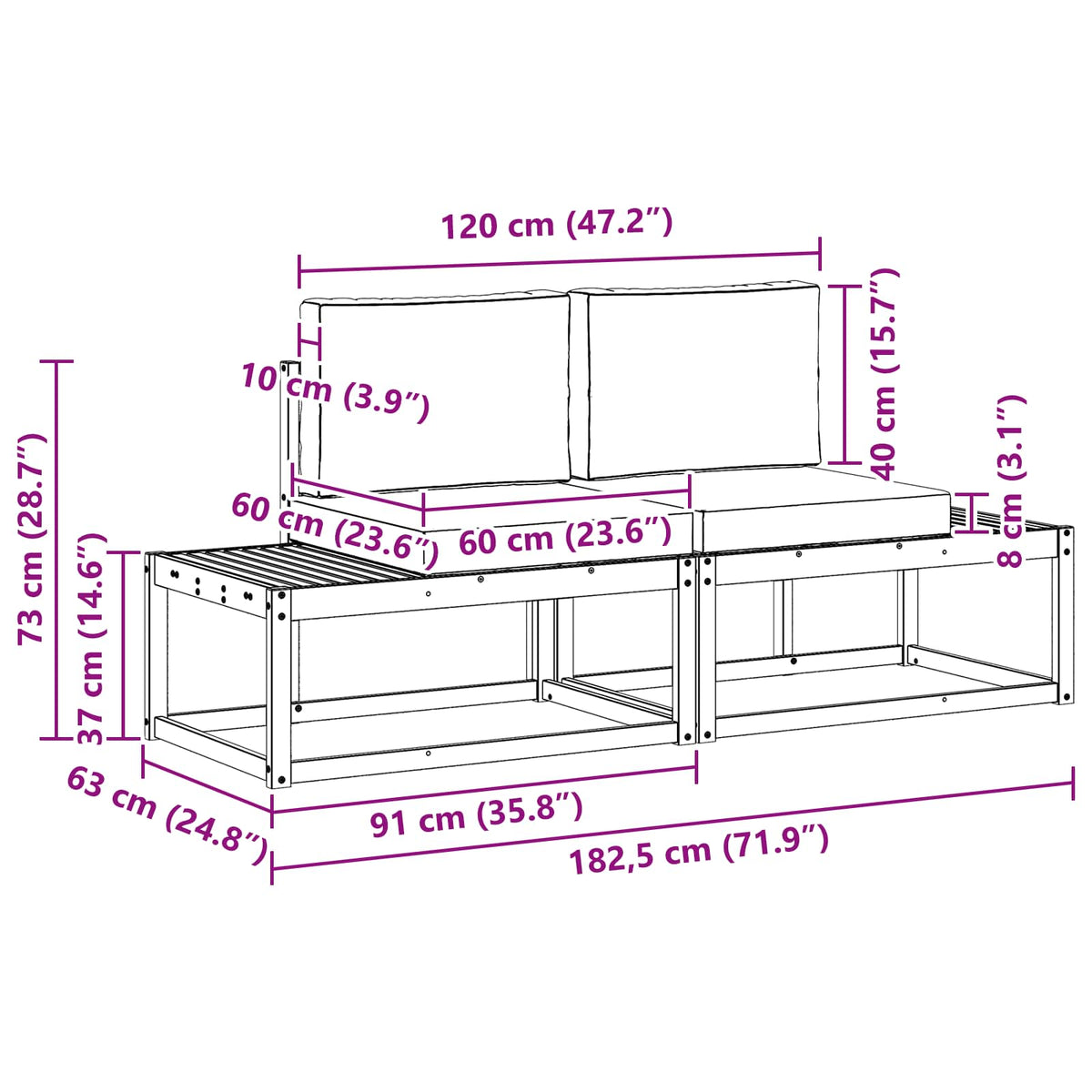Outdoor End Sofa 2 Stück Natur und Anthrazit Massivholz Akazie