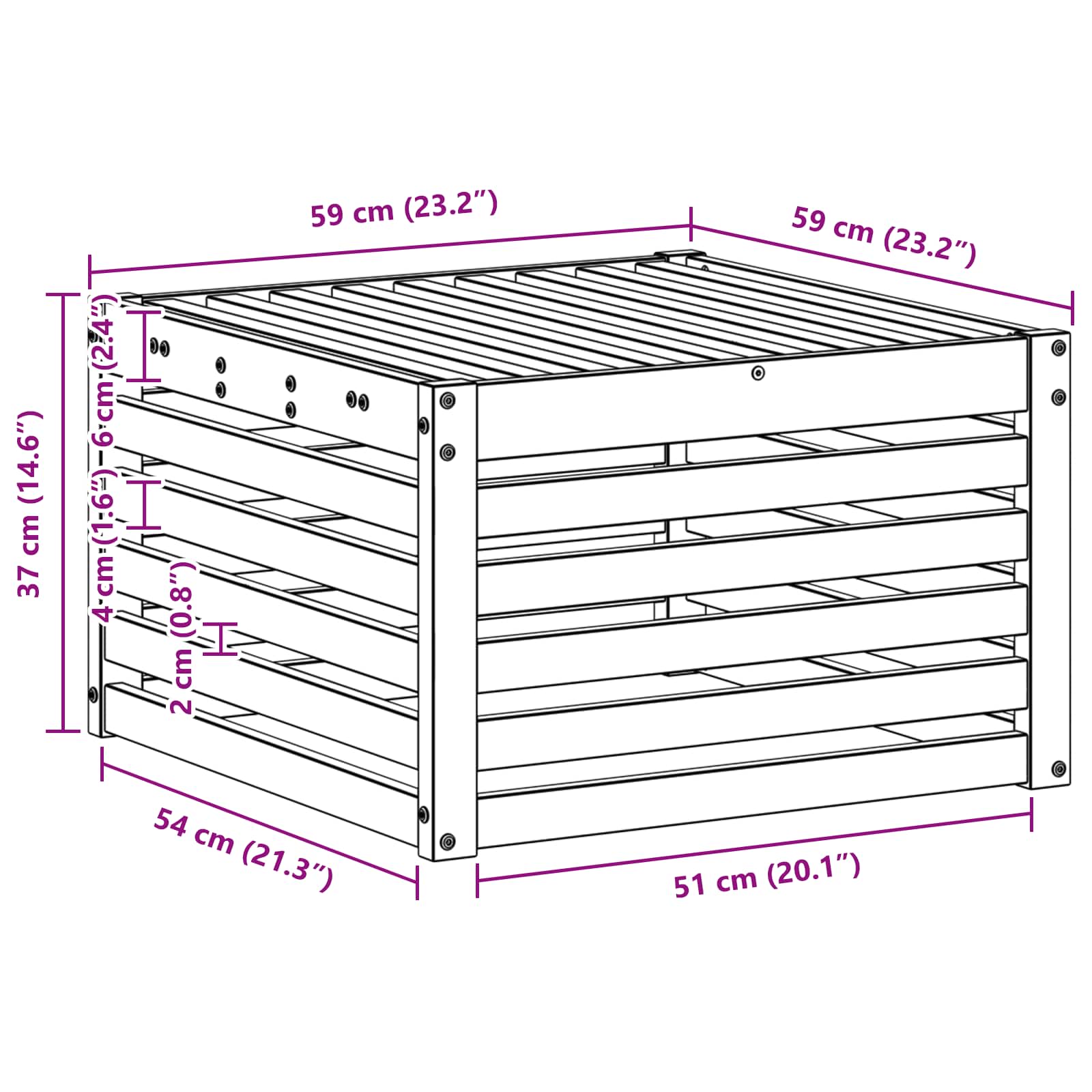 Outdoor-Fußhocker Massivholz Akazie Natur 59 x 59 x 37 cm