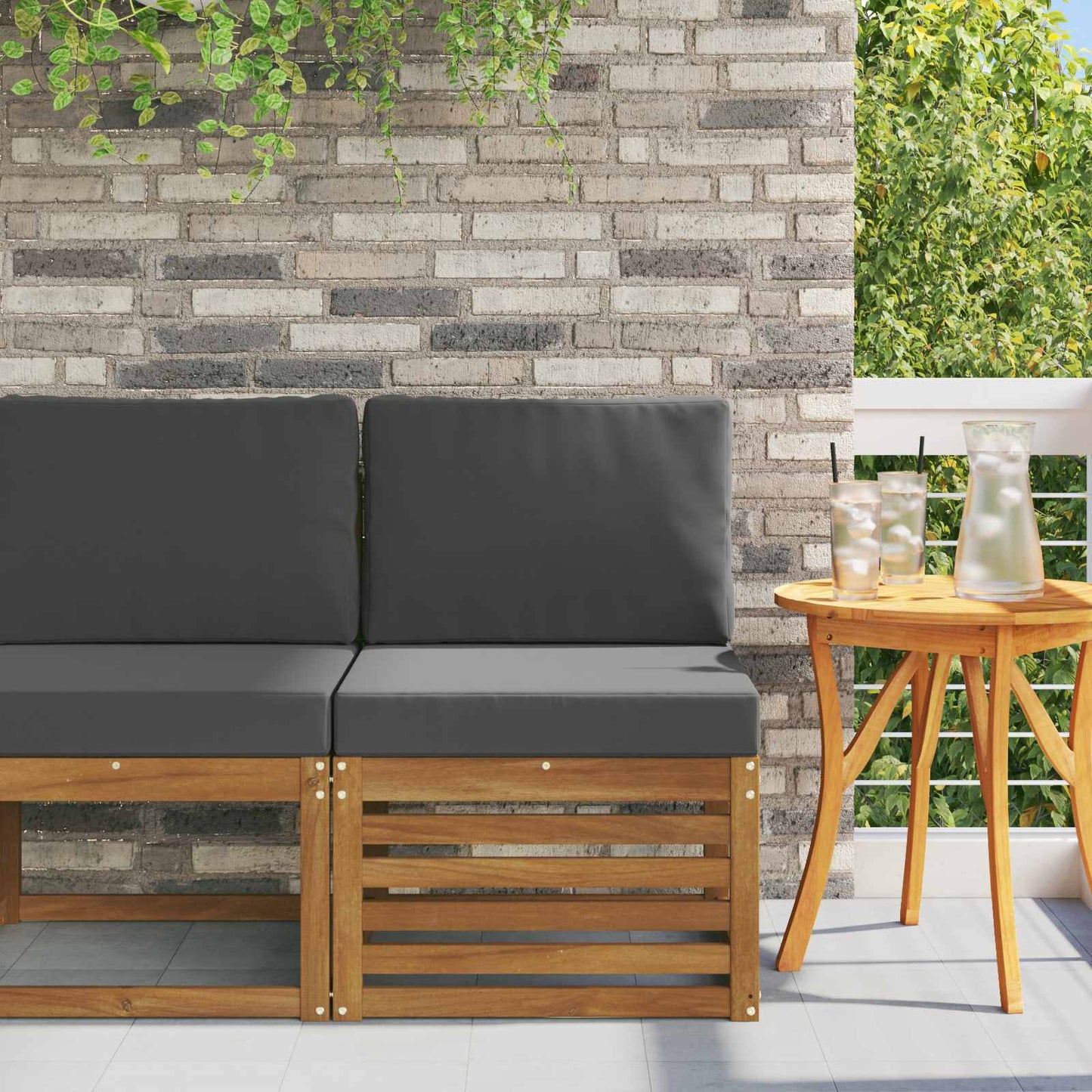 Outdoor Mittelsofa Massivholz Akazie Natur