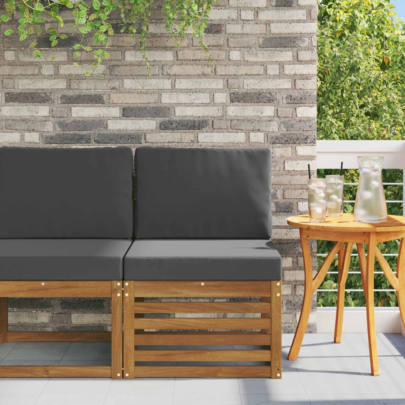 Outdoor Mittelsofa Massivholz Akazie Natur