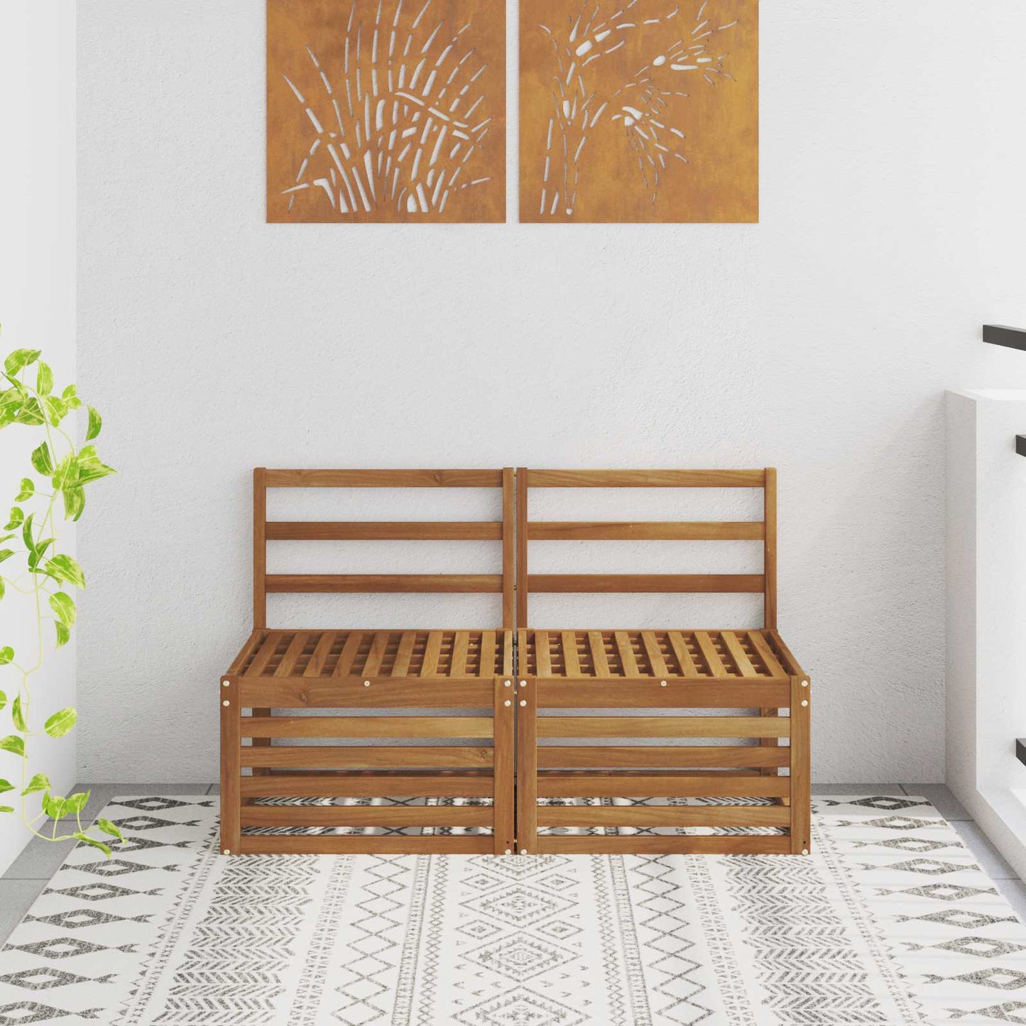 2 Stück Outdoor Mittelsofa Massivholz Akazie Natur