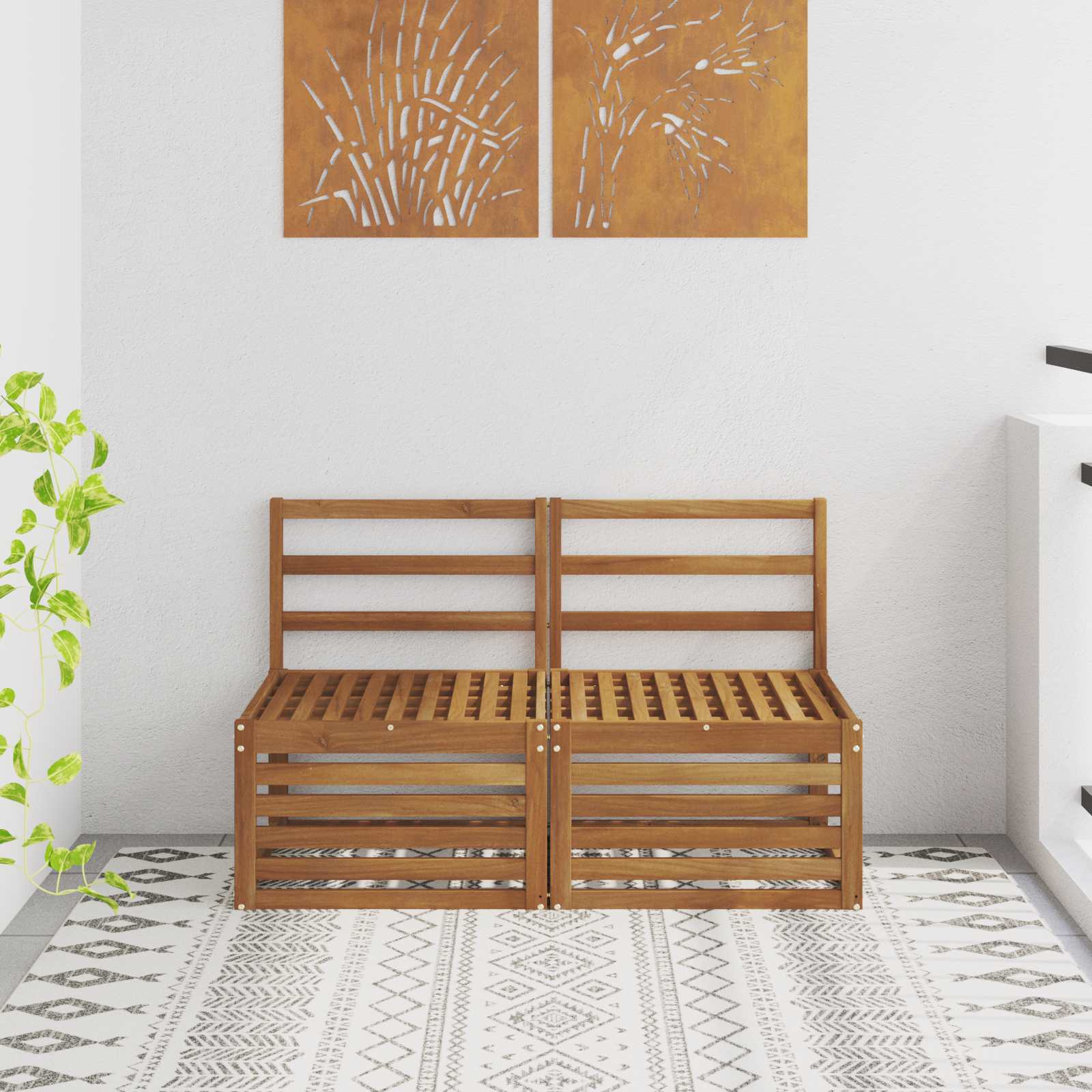 2 Stück Outdoor Mittelsofa Massivholz Akazie Natur