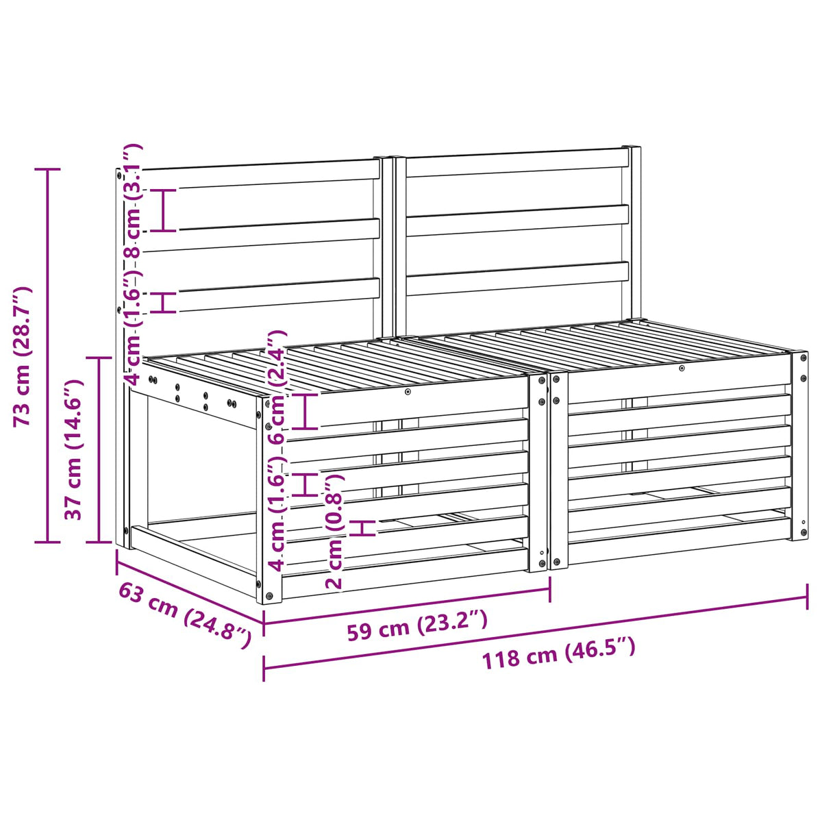 2 Stück Outdoor Mittelsofa Massivholz Akazie Natur