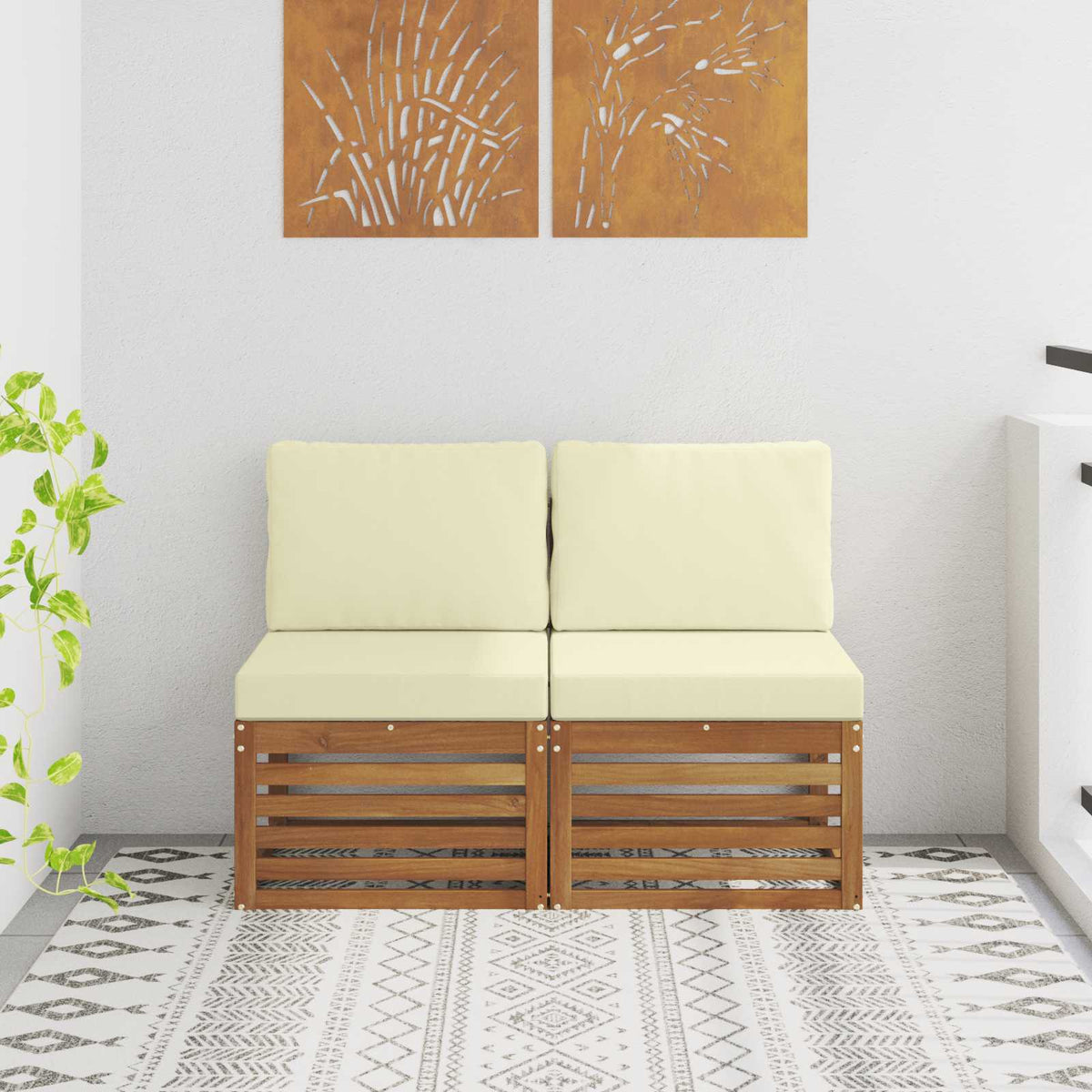 2 Stück Outdoor Mittelsofa Massivholz Akazie Natur