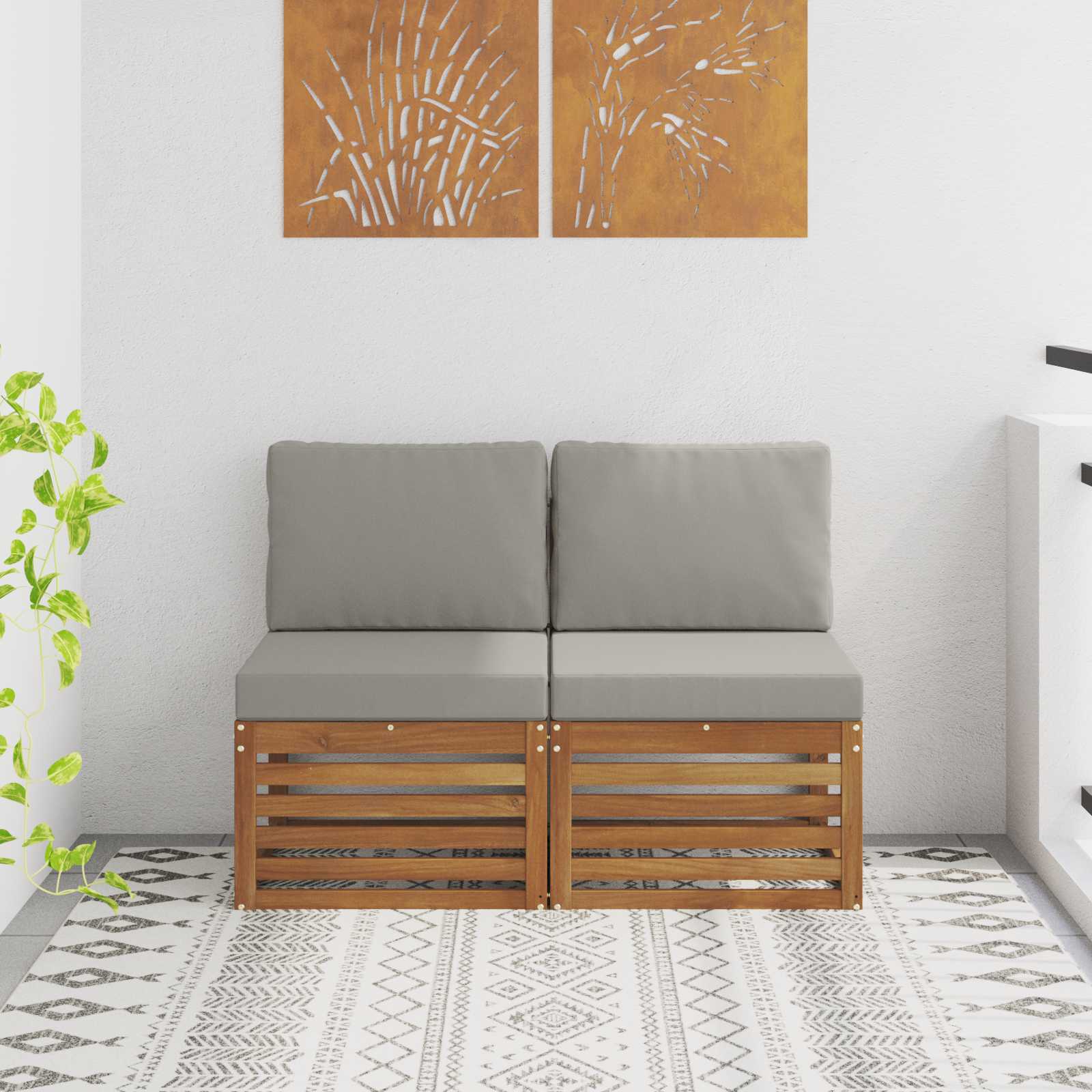 2 Stück Outdoor Mittelsofa Massivholz Akazie Natur