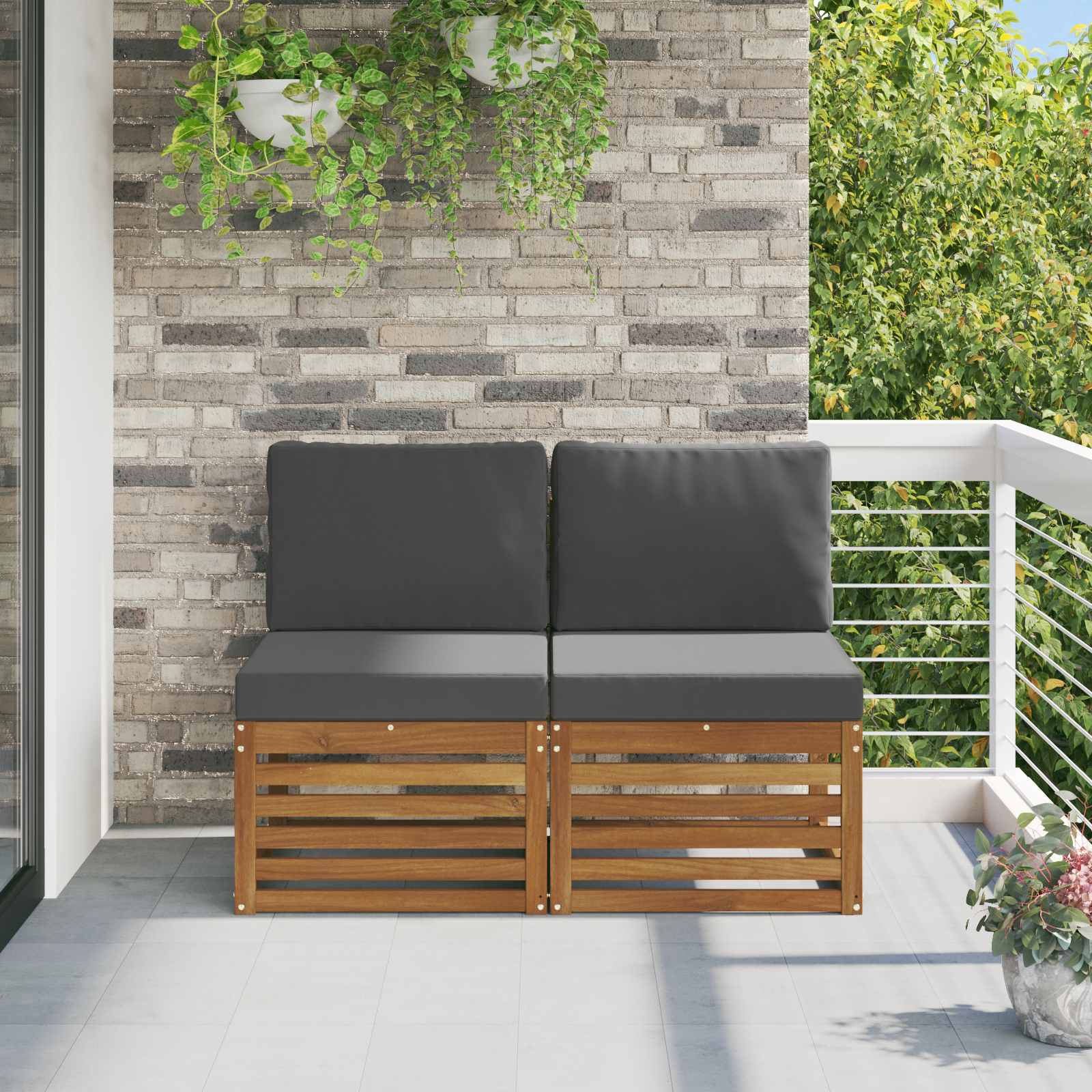 2 Stück Outdoor Mittelsofa Massivholz Akazie Natur