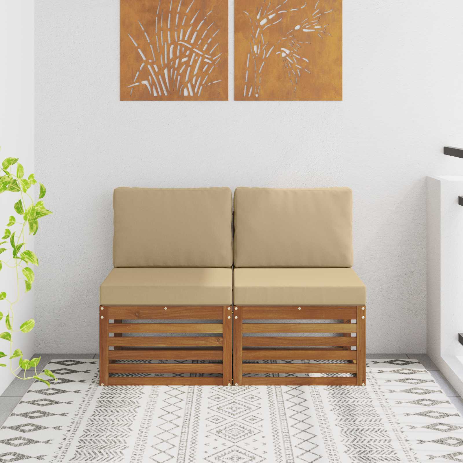 2 Stück Outdoor Mittelsofa Massivholz Akazie Natur