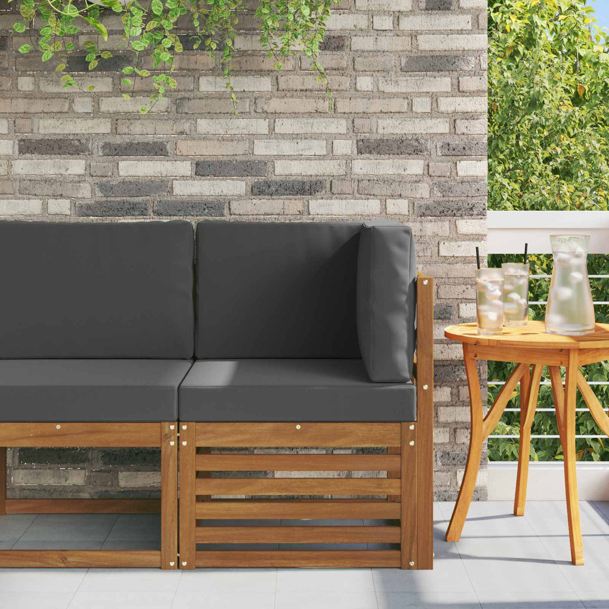Outdoor Ecksofa Massivholz Akazie Natur