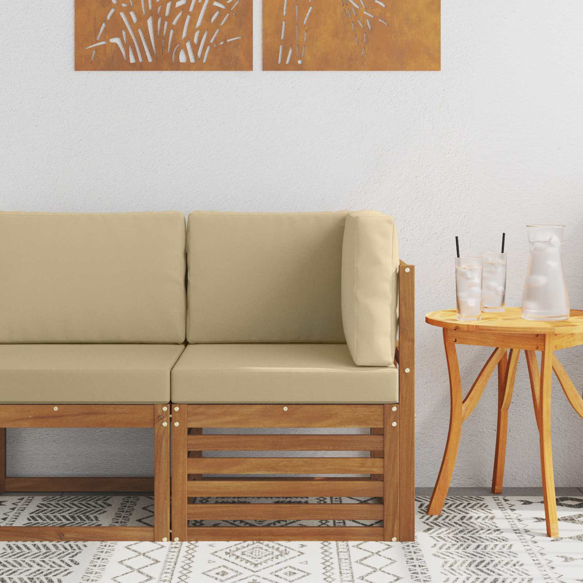 Outdoor Ecksofa Massivholz Akazie Natur