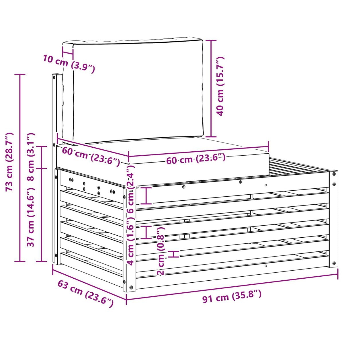Outdoor Endsofa Natur 91 x 63 x 73 cm Massivholz Akazie