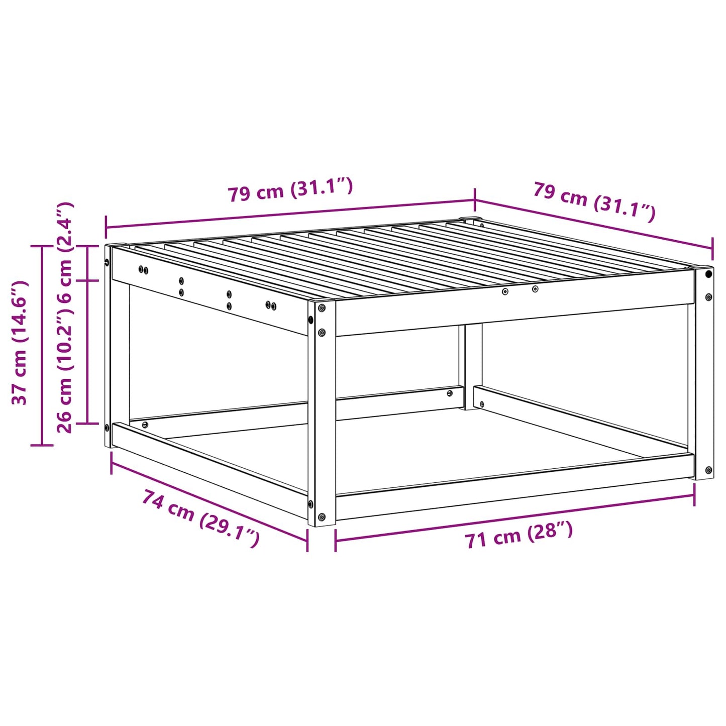 Outdoor-Fußhocker Natur 79 x 79 x 37 cm