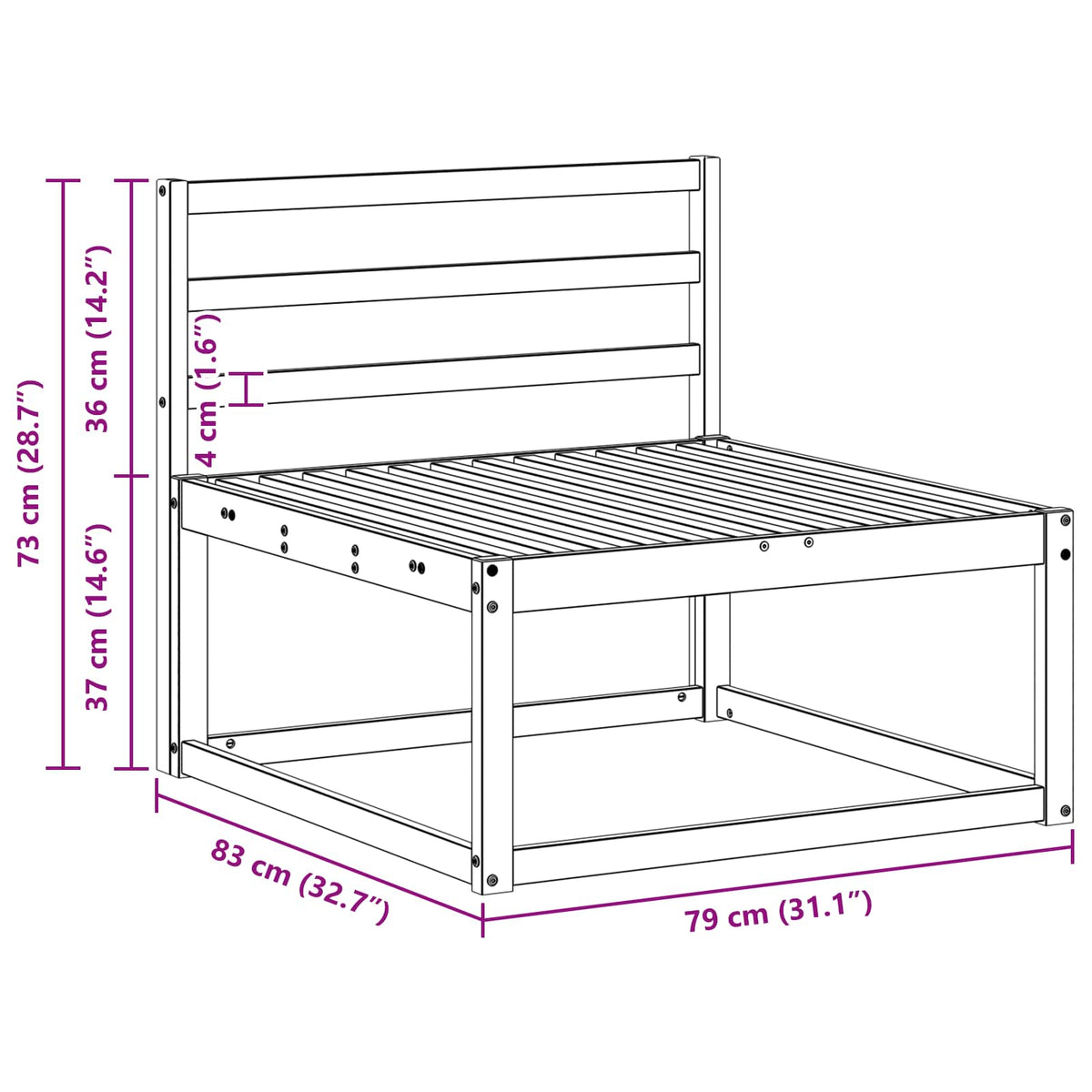 Outdoor Mittelsofa Natur 79 x 83 x 73 cm
