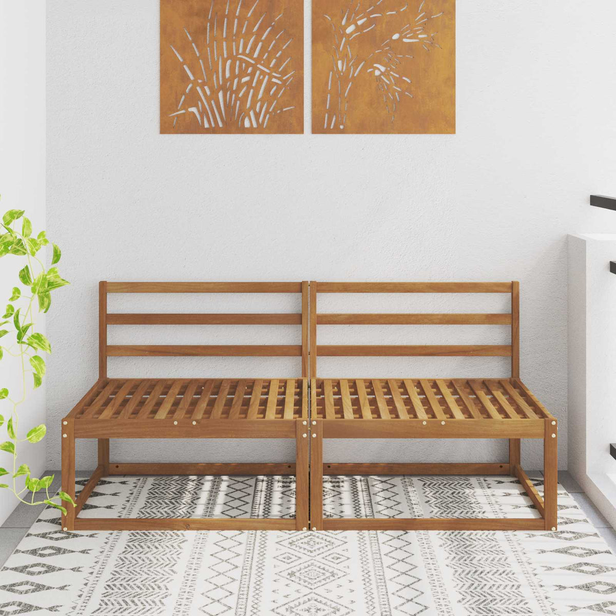 2 Stück Outdoor Mittelsofa Natur 158 x 83 x 73 cm