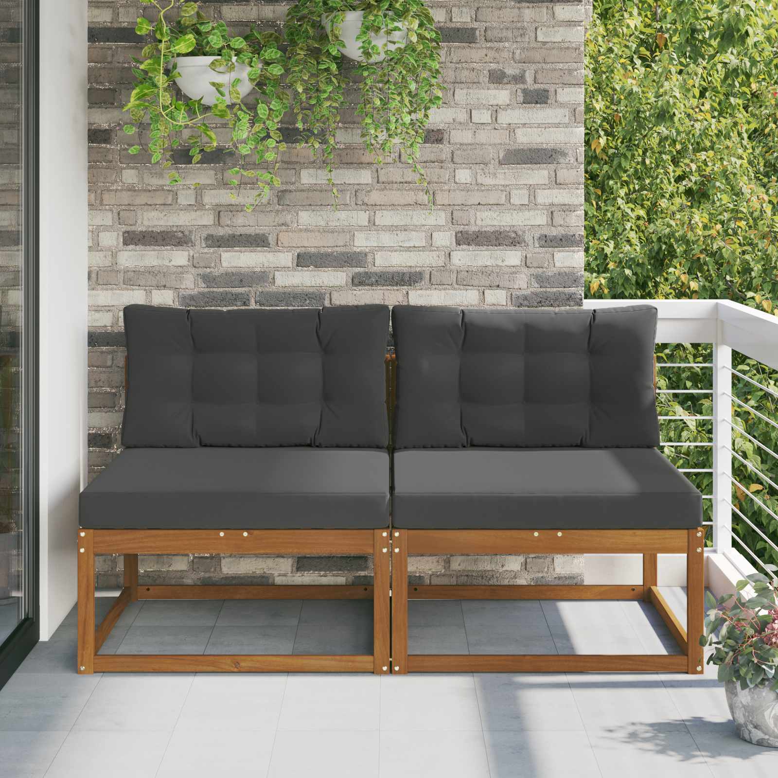 Outdoor Mittelsofa mit Kissen 2 Stück Natur