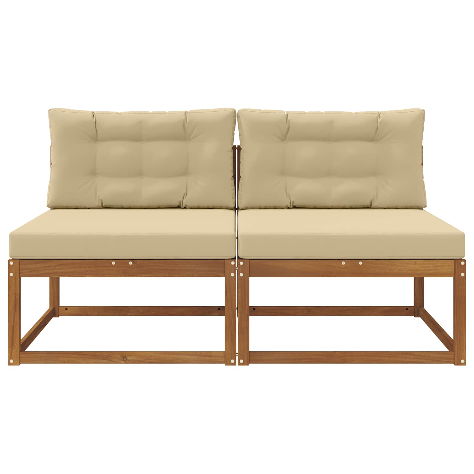 Outdoor Mittelsofa mit Kissen 2 Stück Natur