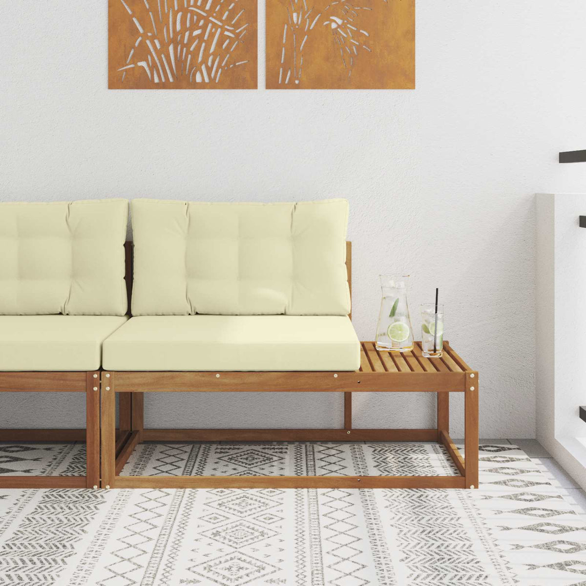 Outdoor Endsofa mit Kissen Natur 115 x 83 x 73 cm