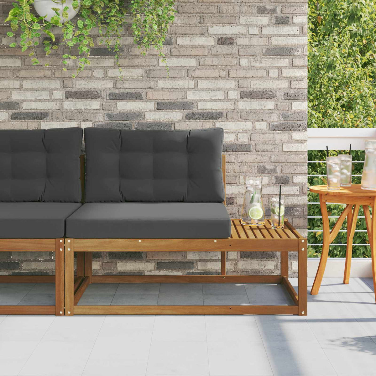 Outdoor Endsofa mit Kissen Natur 115 x 83 x 73 cm