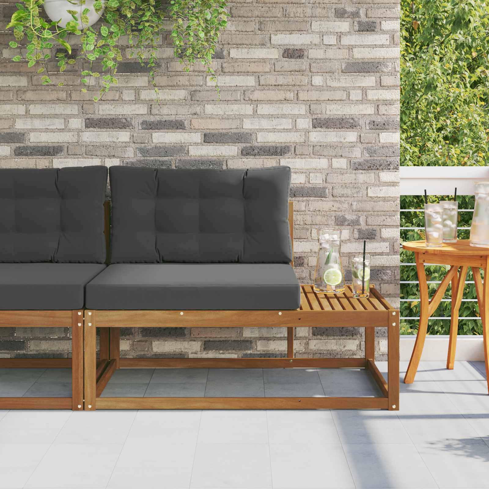 Outdoor Endsofa mit Kissen Natur 115 x 83 x 73 cm