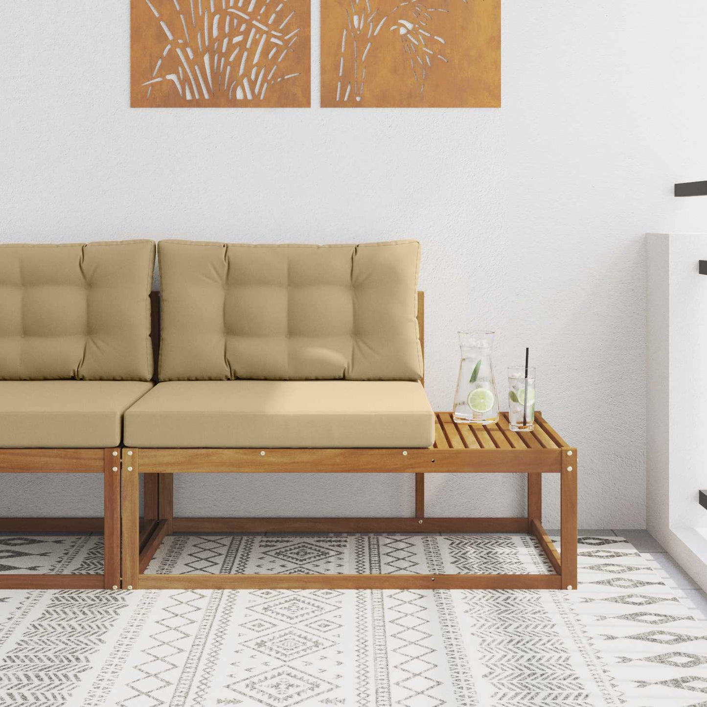 Outdoor Endsofa mit Kissen Natur 115 x 83 x 73 cm