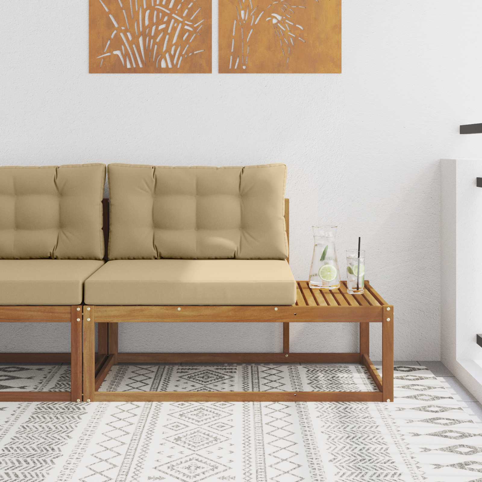 Outdoor Endsofa mit Kissen Natur 115 x 83 x 73 cm