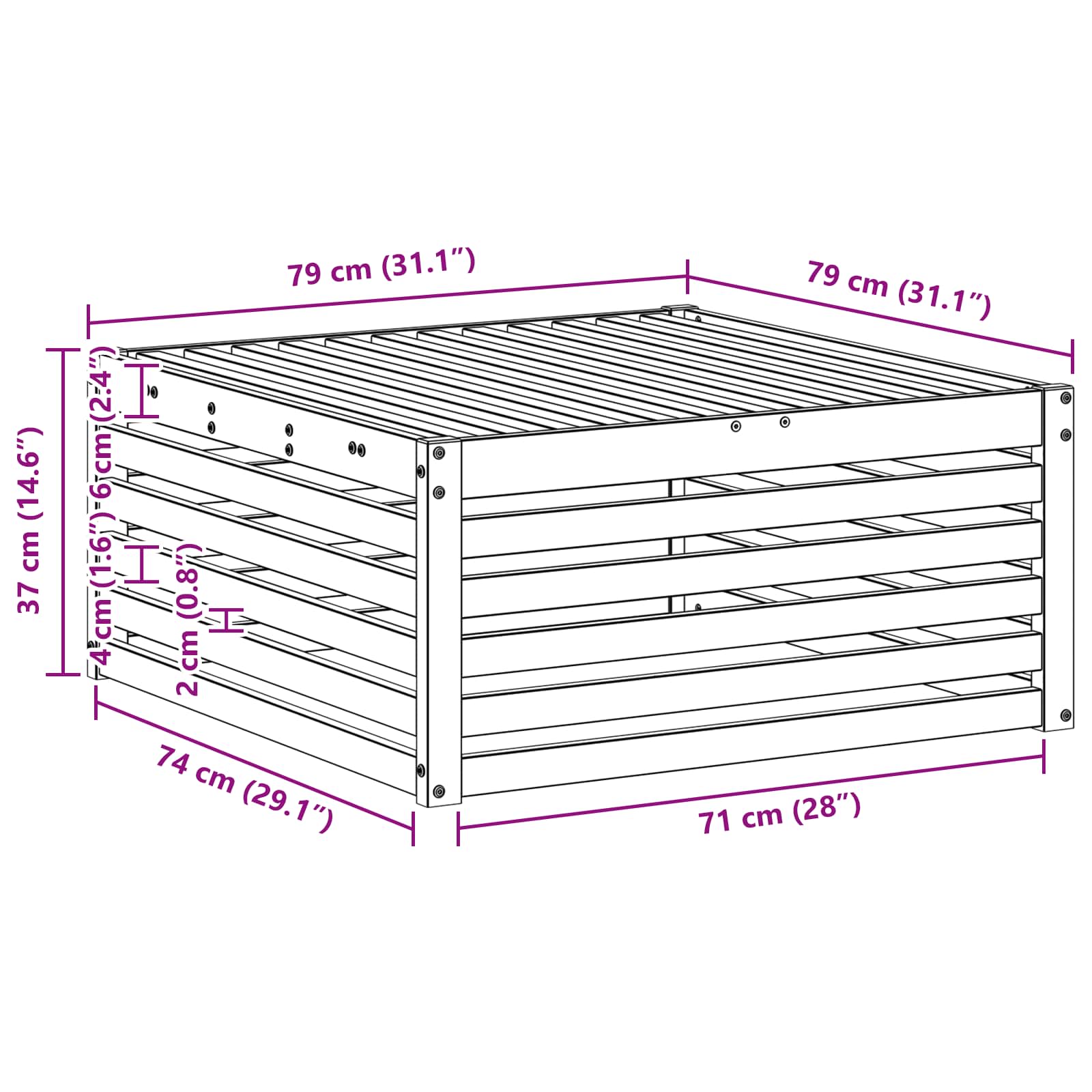 Outdoor-Fußhocker Natur 79 x 79 x 37 cm Massivholz Akazie