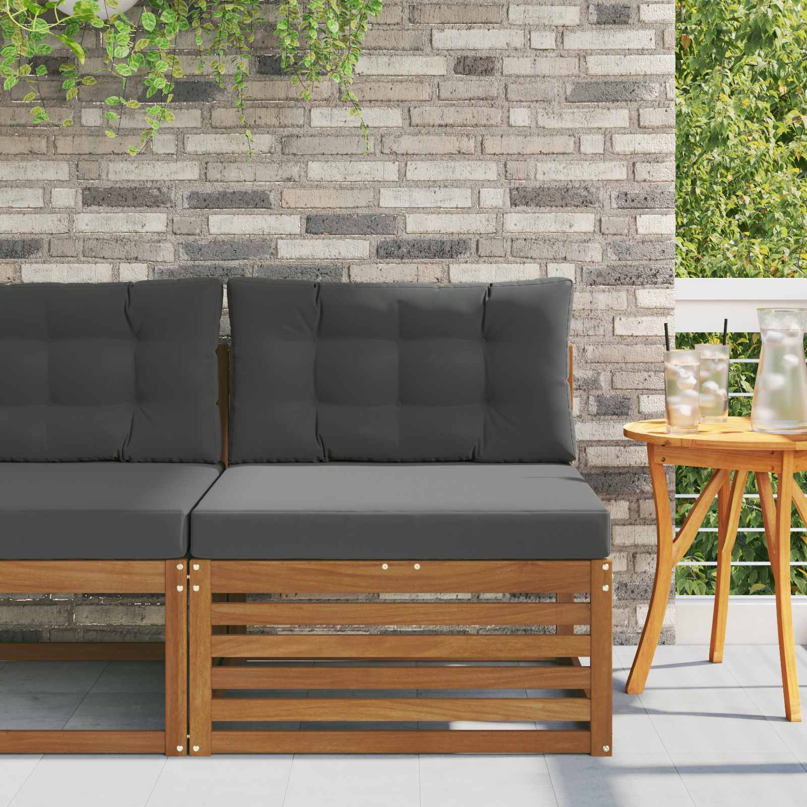 Outdoor Mittelsofa Massivholz Akazie Natur