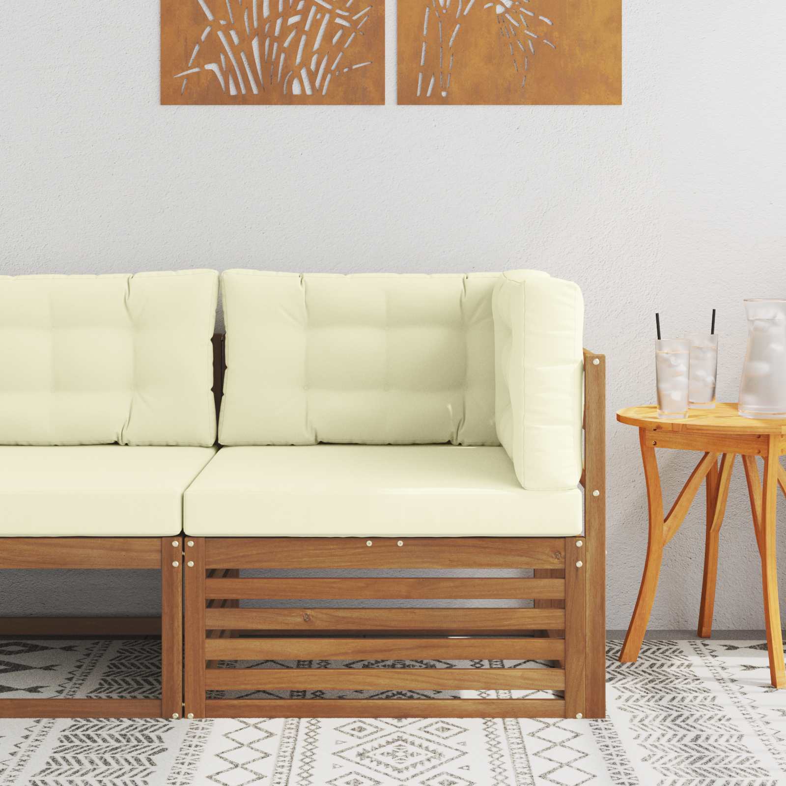 Outdoor Ecksofa Massivholz Akazie Natur