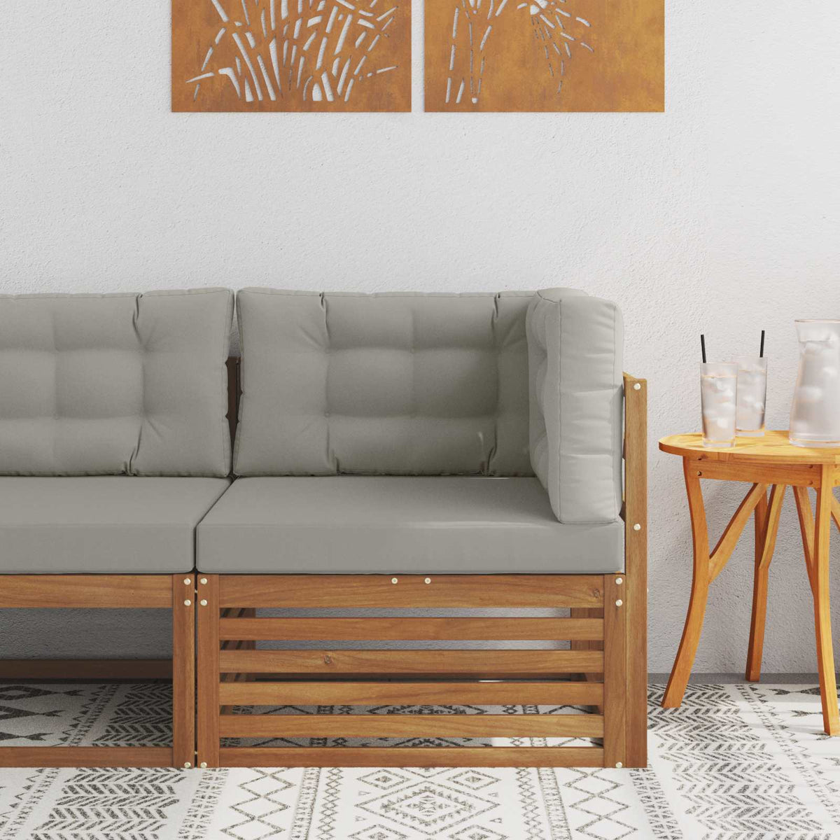 Outdoor Ecksofa Massivholz Akazie Natur