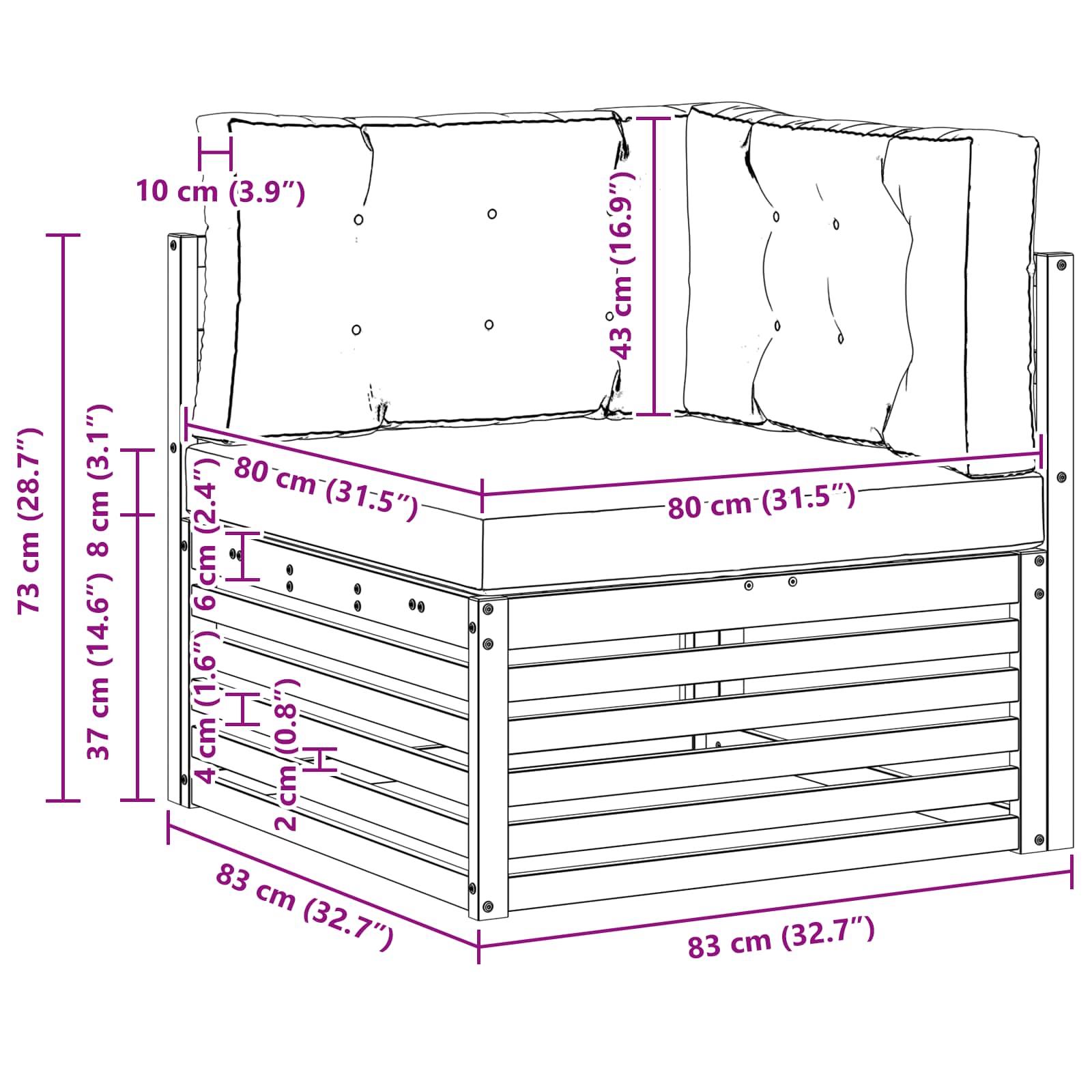 Outdoor Ecksofa Massivholz Akazie Natur