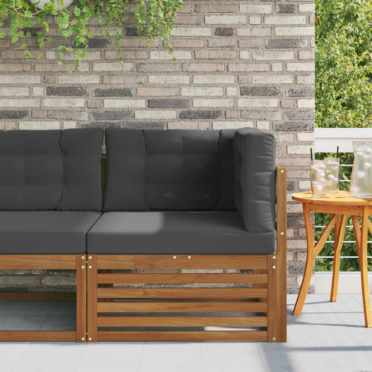 Outdoor Ecksofa Massivholz Akazie Natur
