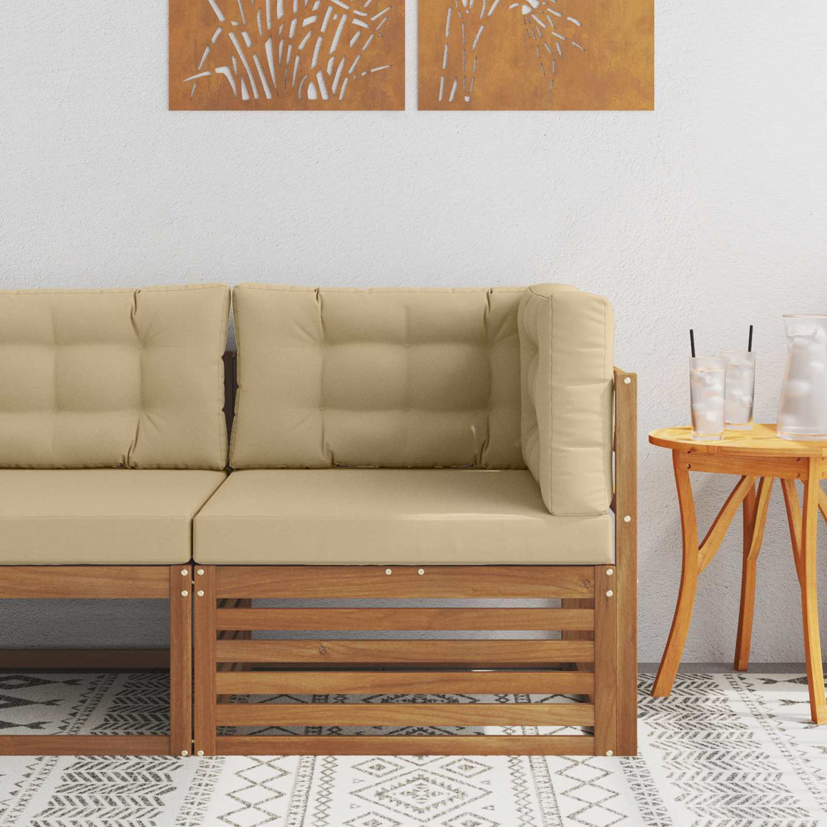 Outdoor Ecksofa Massivholz Akazie Natur