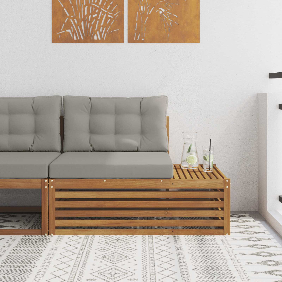 Outdoor Endsofa 3 Stück Natürlich und Hellgrau 115 x 83 x 73 cm