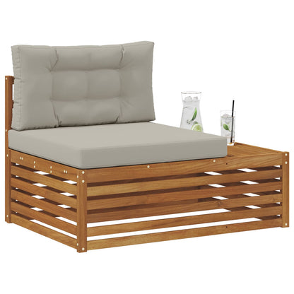 Outdoor Endsofa 3 stk. Massivholz Akazie Natur und Hellgrau