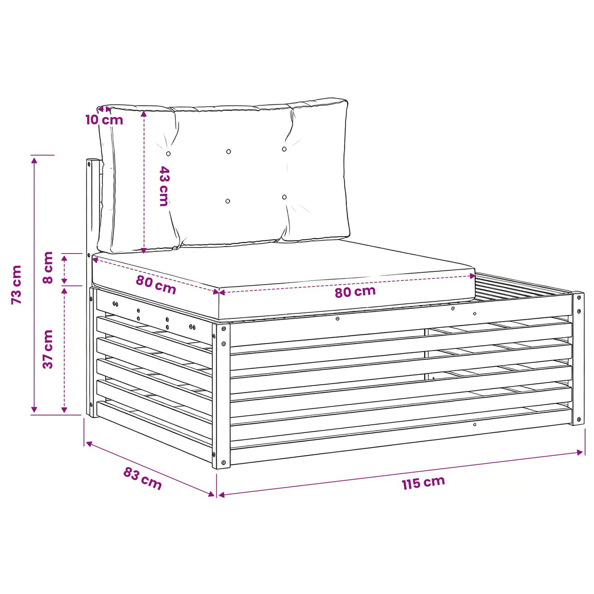 Outdoor Endsofa Natur 115 x 83 x 73 cm Massivholz Akazie