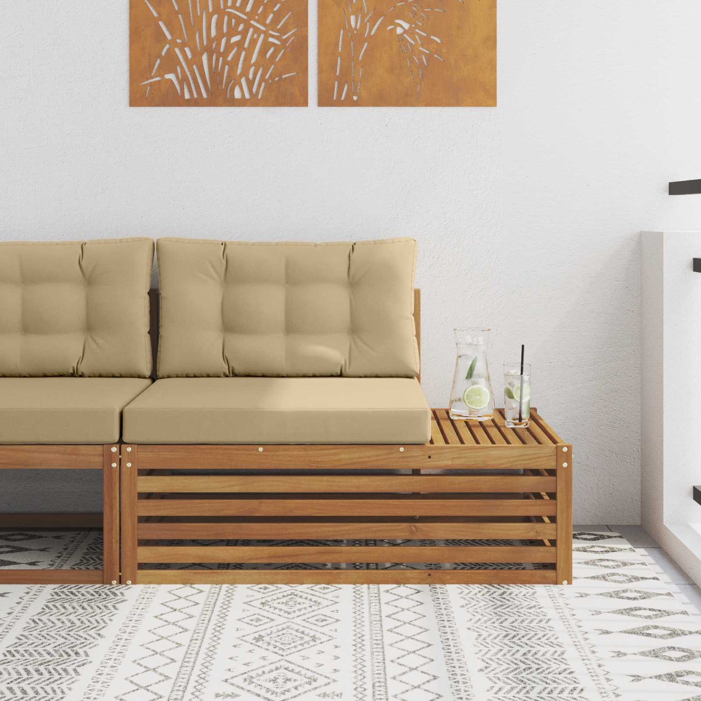 Outdoor Endsofa 3 Stück Natur und Beige 115 x 83 x 73 cm
