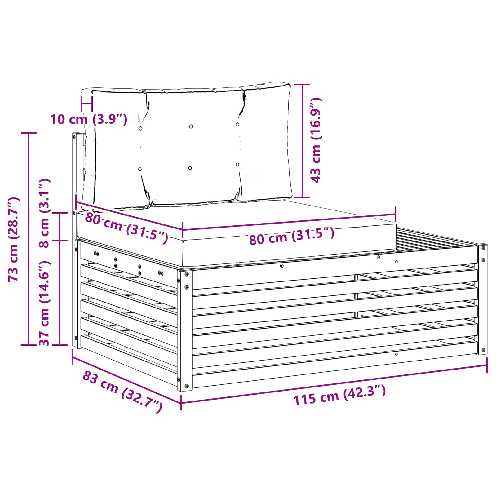 Outdoor Endsofa 3 Stück Natur und Beige 115 x 83 x 73 cm
