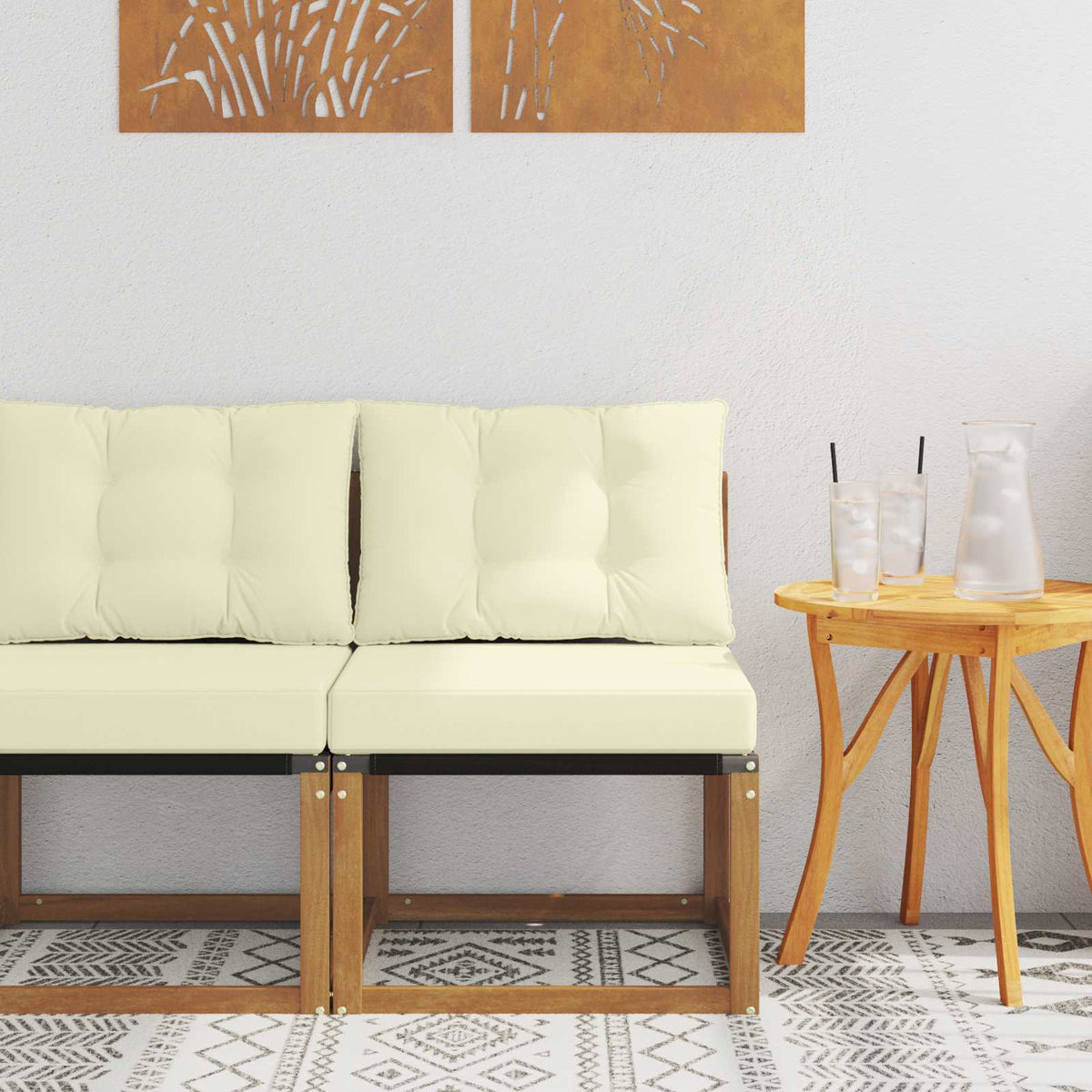Outdoor Mittelsofa Massivholz Akazie und Textilene Stoff Natur