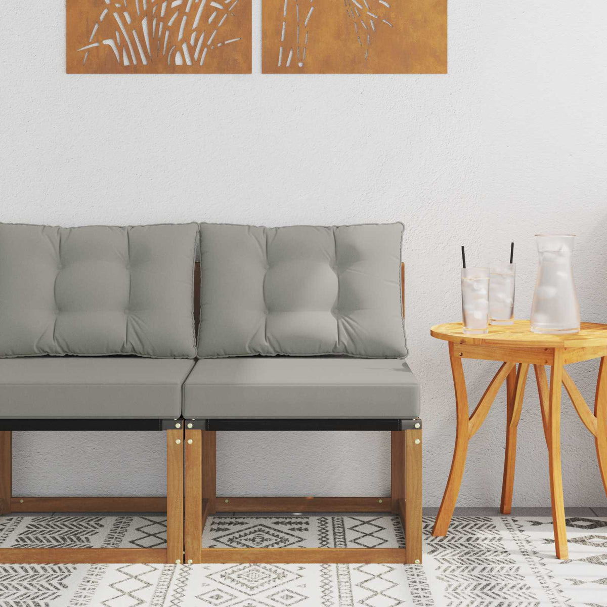 Outdoor Mittelsofa Massivholz Akazie und Textilene Stoff Natur