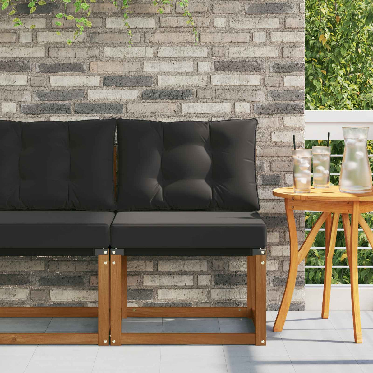 Outdoor Mittelsofa Massivholz Akazie und Textilene Stoff Natur