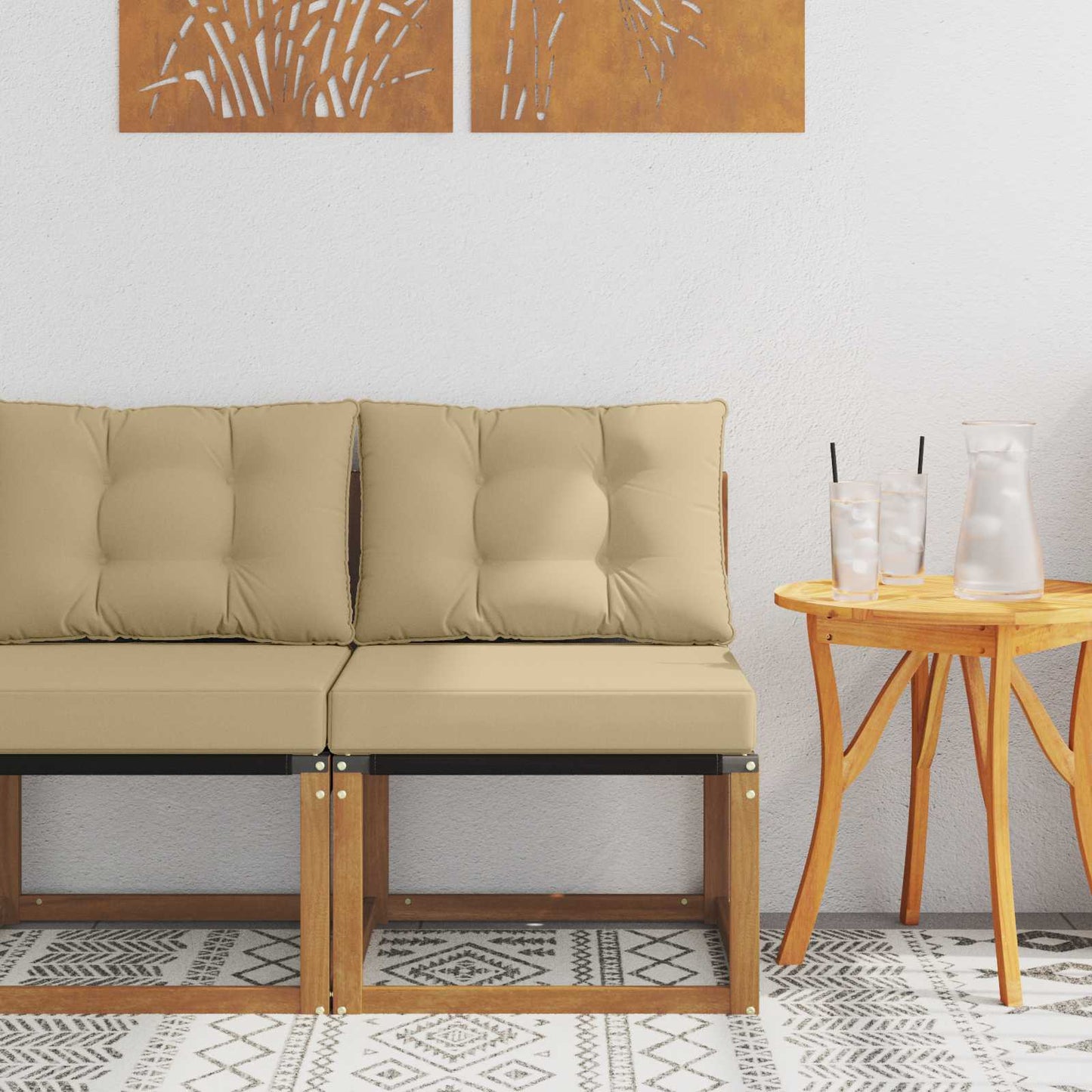 Outdoor Mittelsofa Massivholz Akazie und Textilene Stoff Natur