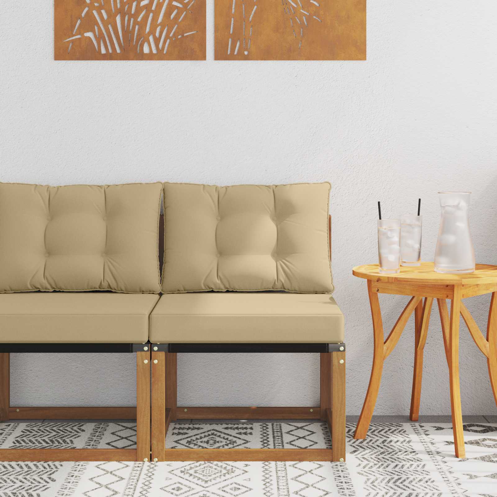 Outdoor Mittelsofa Massivholz Akazie und Textilene Stoff Natur