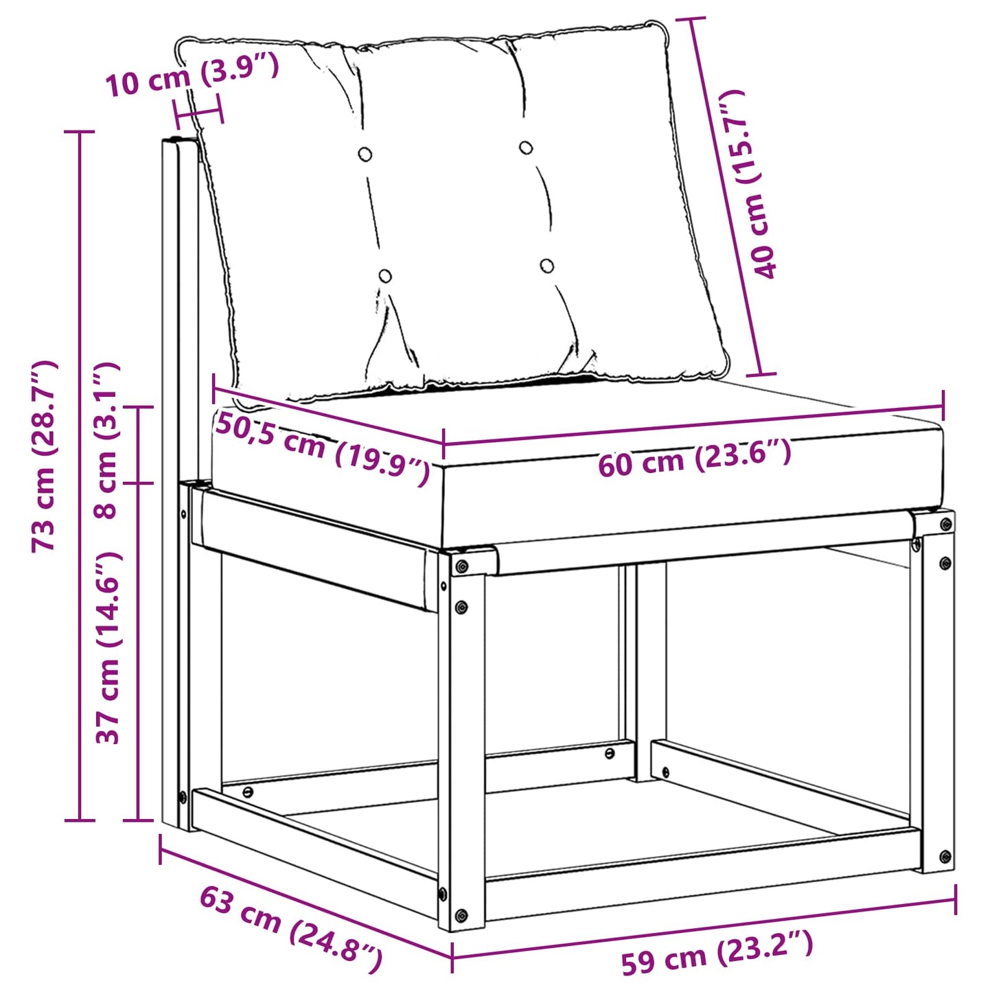 Outdoor Mittelsofa Massivholz Akazie und Textilene Stoff Natur
