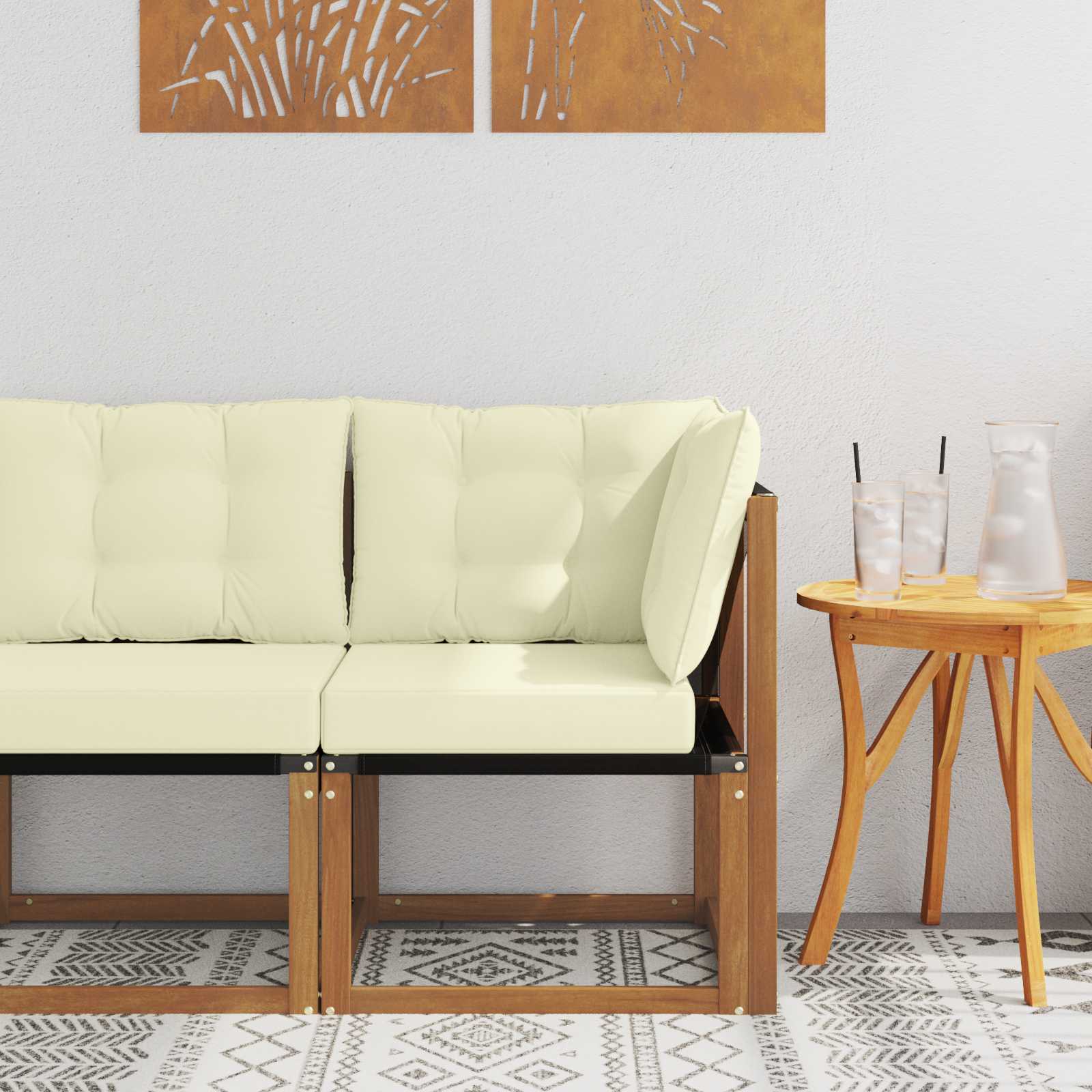 Outdoor Ecksofa Massivholz Akazie und Textilene Stoff Natur