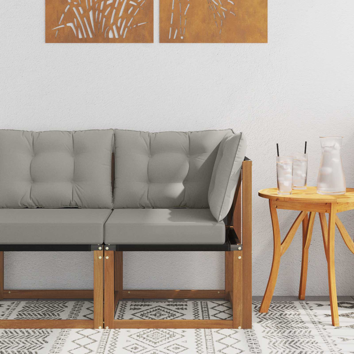 Outdoor Ecksofa Massivholz Akazie und Textilene Stoff Natur