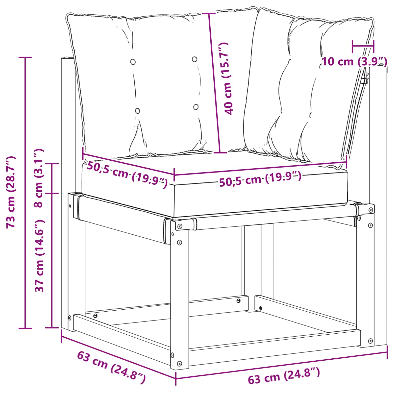 Outdoor Ecksofa Massivholz Akazie und Textilene Stoff Natur